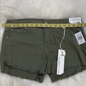 Celebrity Pink Olive Green Frayed Hem Denim Cutoff Shorts